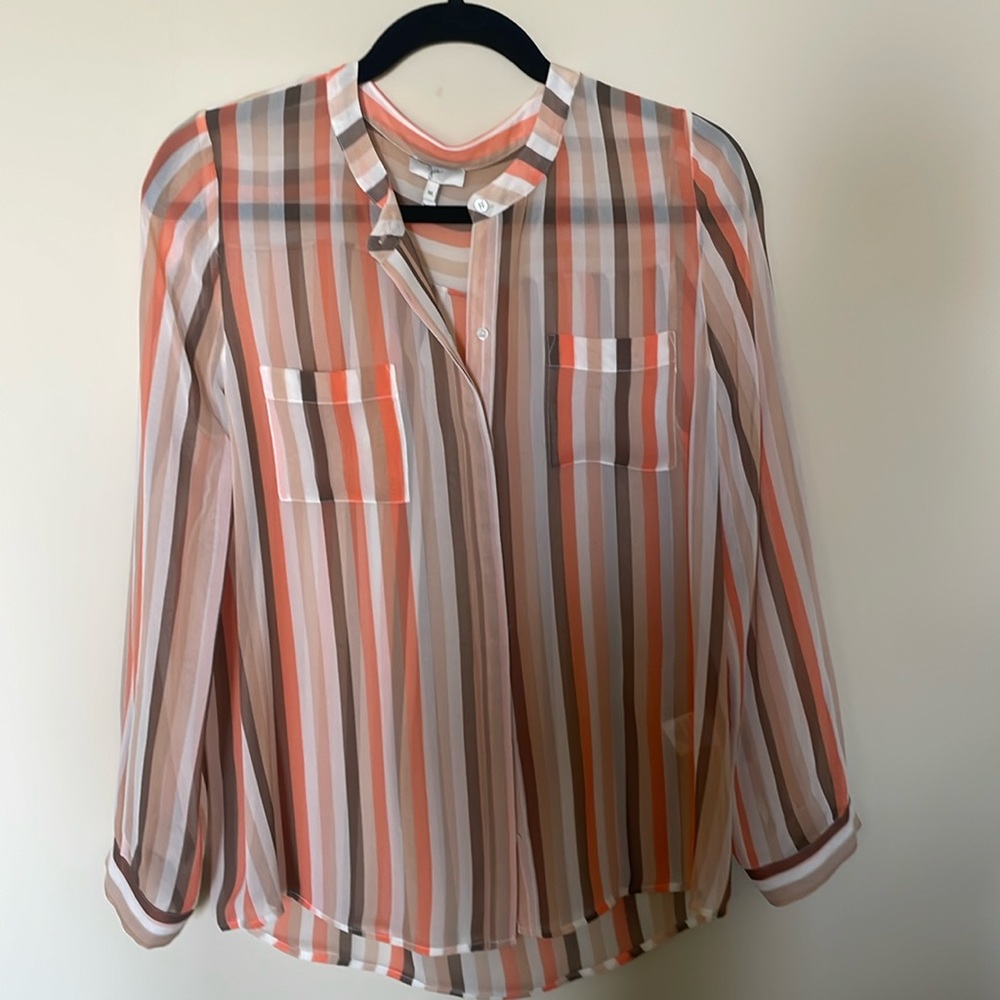 Joie silk striped shirt, long sleeves, hidden buttons, mandarin collar